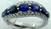 18K WHITE GOLD - OVAL SAPPHIRE (1.52Ct) DIAMOND (.43Ct) WEDDING BAND RING Sz 6.5
