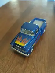 Kinsmart Chevy Stepside Blue W/ Flames 1955 Pickup 1/38 Scale Diecast Truck