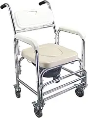 Mobile Shower Chair with Brakes Shower Commode Chair with Armrests Width 40Cm Height 55Cm Shower Chair with Wheels Shower Transport Chair for Pregnant, Elderly & Disabled 120kg