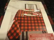 NEW polyester Textured TABLECLOTH Red and Black Buffalo Plaid oblong 60" x 84"