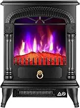 Electric Fireplace Stove Freestanding Fireplace Stove Portable Indoor Heater, with 3D Realistic Log Flame Effect Overheating Safety Protection,Black