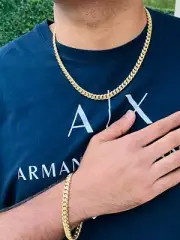 14k Gold Finish Thick Miami Cuban Link Choker necklace chain bracelet 8mm