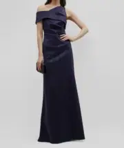 $695 Aidan Mattox Women's Blue Asymmetrical Sleeveless Gown Dress Size 4