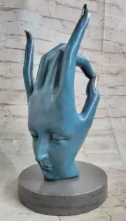 Abstract Modern Art Female Face on Hand by Dali Genuine Bronze Sculpture Sale NR