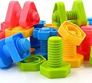 TOMYOU 32 pcs Shapes Nuts and Bolts Stacking Toys - STEM Color Sorting Learning Games - Montessori Building Construction Kids Matching Game for Preschoolers - Construction Fine Motor Skills for Kids