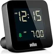 Braun Digital Alarm Clock with Snooze, Negative LCD Display, Quick Set, Crescendo beep Alarm in Black, Model BC09B