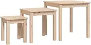 vidaXL 3-Piece Nesting Tables Set- Contemporary Rustic Solid Pine Wood, Space-Saving Design, Versatile Side Tables for Living Room & Bedroom, Easy Assembly, Brown