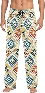 [WOIWB] Men’s Pajama Pants Abstract Pattern Lounge Pants with Pockets Drawstring Elastic Band Small