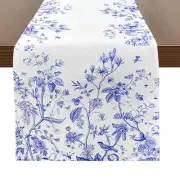 13 X 72 Inch Navy Blue Flowers Table Runner, Seasonal Spring Summer Floral
