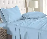 4 Piece Sheet Set King (78"x80") Size Light Blue Stripe - 100% Egyptian Cotton, 600-Thread-Count Cooling Bed Sheets, 15 Inch Deep Pocket of Fitted Sheet, Luxury King Size Cotton Bed Sheets Set