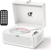 Rechargeable CD Player with Upgraded Speakers Bluetooth in/Out Vintage CD Player White Leather Portable Music Box for Home Decor