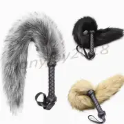 PU Leather Handle Fox Tail Fur Whip Paddle Binding Flogger Flirt Slaves Couples