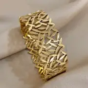 Chunky Gold Color Charm Leaf Wide Stainless Steel Bangles Bracelets for Women...