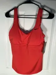 NWT $60 Nike Swim Essential Scoopneck Tankini Top-Size Large L Red NESSA224-638