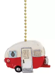 Red and White Happy Camper Ceiling Fan Light Dimensional Pull