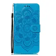 For iPhone 11 Pro Max Case, Mandala Emboss PU Leather Wallet Cover, Blue