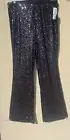 OLD NAVY BLACK SEQUIN PANTS LINED FLARE SZ S PETITE ~NWT~