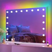 FENCHILIN RGB LED Vanity Mirror with Front Light and RGB Backlit Lighted Hollyw