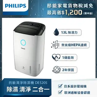 【Philips 飛利浦】13公升一級能效清淨除濕機(DE5205/81)