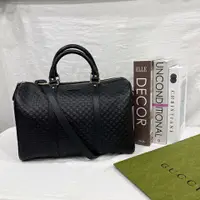 在飛比找PopChill優惠-[二手] GUCCI 古馳 黑色全皮金釦 滿版小雙G 波士頓