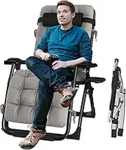 Zero Gravity Lounge Chair, Outdoor Folding Zero Gravity Chair, Premium Ergonomic Patio Recliner Folding Reclining Zero Gravity Chair Supports Over 440lbs/200kg Lounge Chair (Color : Grey Pads, Size