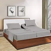 Cottington Lane True Linen Split King Sheets Set for Adjustable Beds - 5 Piece Set, 100% Cotton, 600 Thread Count, Light Grey Solid, Split King Size