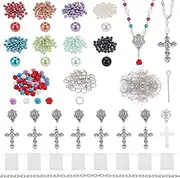 [PH PandaHall] Rosary Necklace Making Kit Rosary Prayer Making Supplies First Communion Necklace Set Pearl Beads Cross Beads Kit for Rosary Easter Eid Mubarak Ramadan Bracelet Necklace Jewelry Making