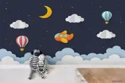3D Airplane Moon Clouds Cartoon Wallpaper Wall Murals Removable Wallpaper