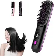 Go Brush Pro, Portable Straightener Brush - Ionic, Cordless, Rechargeable, Black Plastic Hair Straightener Comb