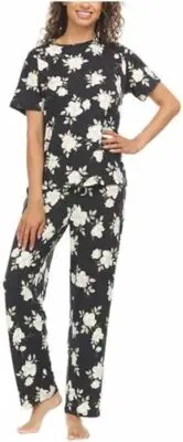 Flora Nikrooz Women's 2 Piece Super Soft PJ Set(Black,2X)