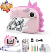 Instant Print Camera for Kids, Digital Selfie Video Camera 32GB TF Card, Pink