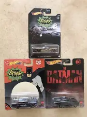 2022 Hot Wheels The Batman + Classic TV Series Batmobile Real Riders + Barmobile