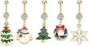 [Niaspi] 6Pcs 14G Christmas Elements Dangle Belly Button Rings for Women Stainless Steel 18K Gold Plated Belly Navel Barbell Rings Christmas Theme Body Piercing Jewelry, Stainless Steel, cubic zirconia