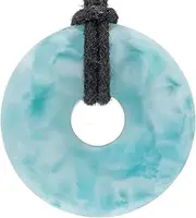 [Lebensquelle Plus] Larimar Doughnut Diameter 30 mm + Cotton Cord | Gemstone Pendant | Genuine Healing Stone Necklace with Ribbon, Gemstone, Larimar