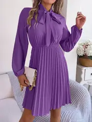 Chiffon Pleated Long Sleeve Dress