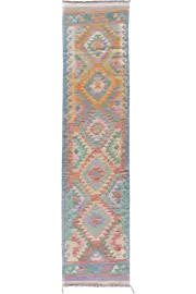 Afghan Kilim Zari Hand Knotted Hallway Runner Rug - 412x97cm by Cyrus Rugs