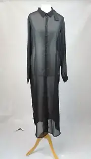 Only Longline Sheer Black Long Sleeve Shirt Size 8 Uk 36 Eur Rrp £32 CR017 CC 02