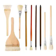 9Pcs Ceramic Glaze Brush Set,for Acrylic Painting Artist Wool Brush Fan Brush Flat Brush for Waterc As Shown
