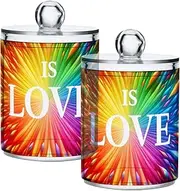 GAIREG 3D Love Valentin's Day 2 Pack Plastic Bathroom Canisters for Cotton Ball, Cotton Swab, Floss Picks, Hair Clips