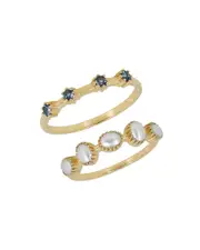 Tiramisu 14K Plated 1.26 ct. tw. London Blue Topaz & 3x4mm Pearl Ring Set