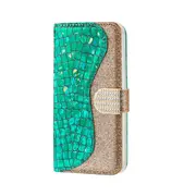 Laser Glitter Powder Matching Crocodile Texture Horizontal Flip Leather Case for Galaxy S10e, with Card Slots & Holder (Green)