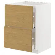 METOD / MAXIMERA base cab f hob/2 fronts/2 drawers, white/Voxtorp oak effect, 60x60x80 cm
