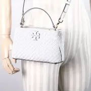 Tory Burch Britten Ivory Woven Leather Micro Satchel Crossbody Purse Bag $448