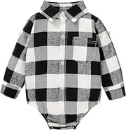 [HAPPYMA] Newborn Baby Boy Girls Plaid Outfit Flannel Romper Tops Infant Long Sleeve Button Down Plaid Casual Bodysuit Clothes