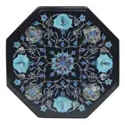 15" black Marble side table semi precious stones lapis art inlay work home decor