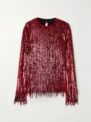 [Etro] Etro - Marlene Fringed Velvet And Sequined Tulle Blouse - Burgundy - IT38 IT 38 Burgundy
