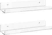 Acrylic Floating Shelves, 2 Pack of 15 inches Invisible Acrylic Floating Wall Ledge Shelf, Wall Mounted Nursery Kids Bookshelf, Spice Rack, Bathroom Storage Shelves for Cosmetics, Photos, Books, Spice