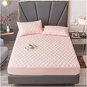Super Thick and Warm Cotton Fitted Sheet with Elastic Bands Nordic Waterproof Mattress Covers for Double Bed, Luxury Home Decor(Pink,180x200x30cm)