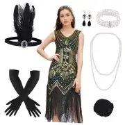 1920s Flapper Dresses for Women, Fringed Sequin Great Medium Green（style 3）