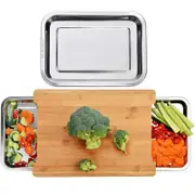 CARLA HOME Chopping Board with with 2 Organiser Stainless Steel Trays Containers